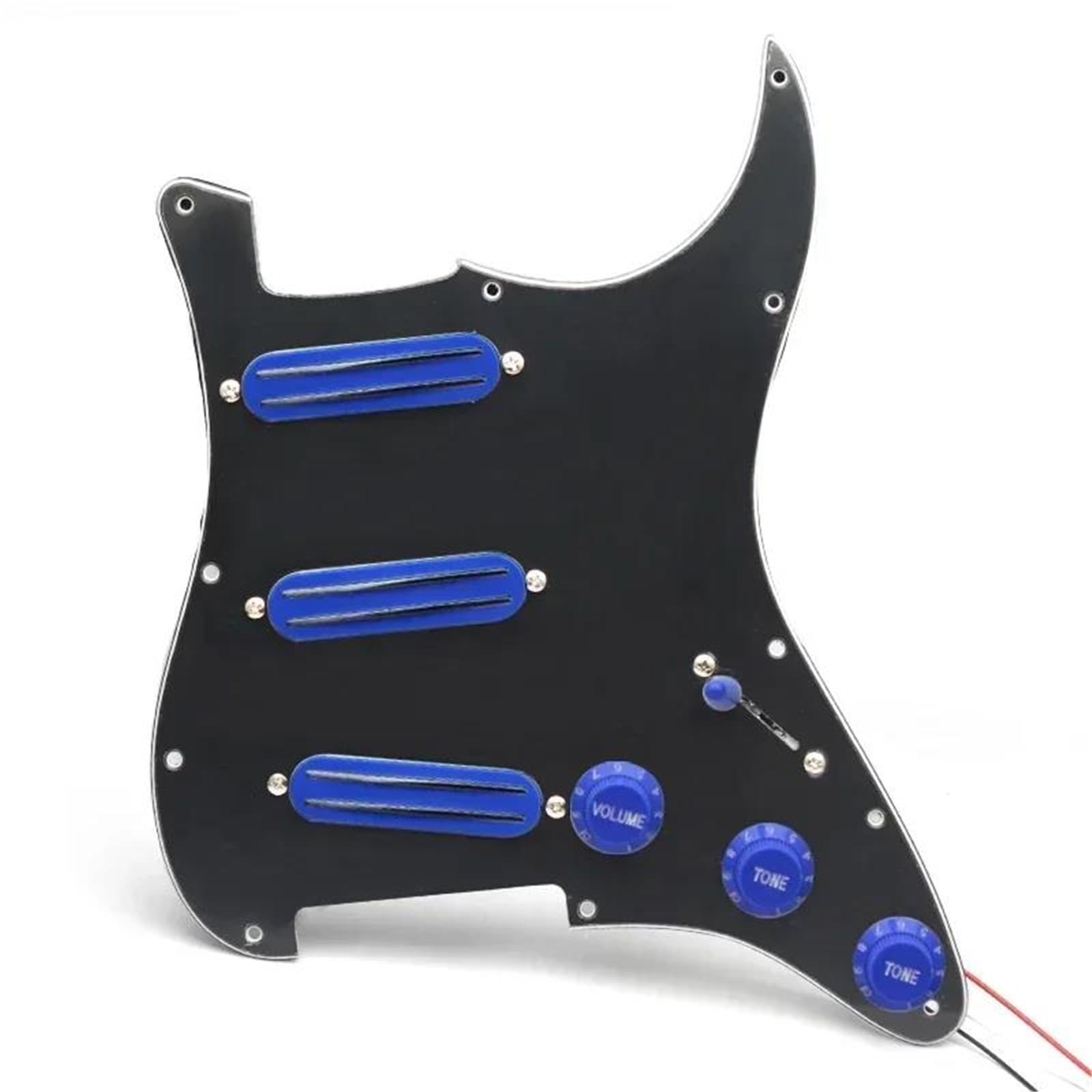 Części Pickguardów Do Gitary Elektrycznej Pickguar SSS Z Okablowaniem | Gitara elektryczna D Mini Humbucker 9K/9K/9K, załadowana, wstępnie okablowana płyta Scratchplate, czarna(Deep blue-BK guard)