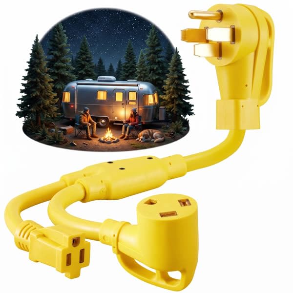 50 Amp to 30 Amp and 15Amp RV Y Splitter Adapter Cord, NEMA 14-50P Male to TT-30R &amp; 5-15R Female, 50A to 30/15 A RV Power Adapter Camper Trailer Motorhome, 18 Inch 10 AWG, ETL Listed
