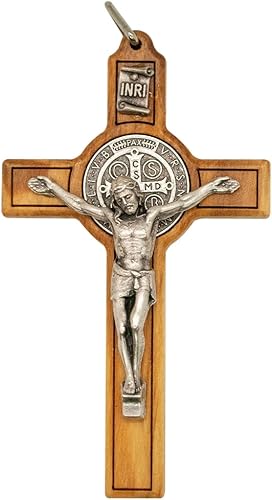 Crucifijo de la medalla de San Benito San patrón de los estudiantes y Europa Incluye funda y cordón Gran regalo católico para la primera comunión