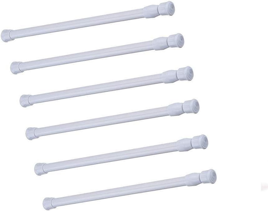 Tension Rods, 6 Pack Adjustable Spring Steel Cupboard Bars 28 to 48 Inches Tension Curtain Rod Shower Rod Closet Rod Tensions Rod Extendable Width 28-48 inch White