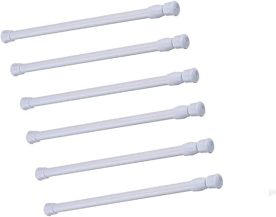 Cupboard Bars Tension Rods, 6 Pack Spring Tensions Rods 9.8 to 15.7 Inches Steel Adjustable Tension Curtain Rod Shower Rod Closet Rod Window Rods (White)
