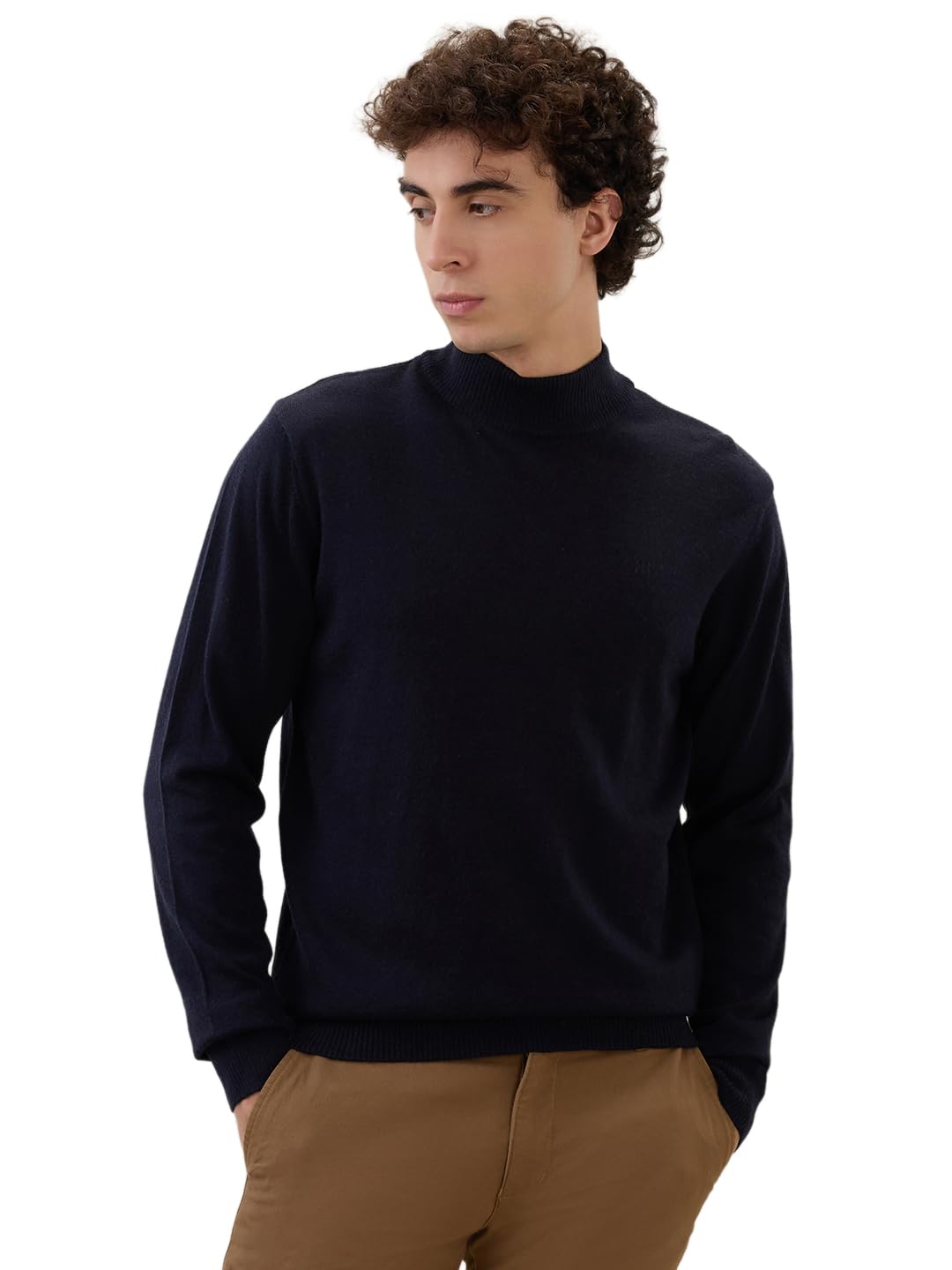 raymond Men Contemporary Fit Solid Pattern Merino Wool Acrylic Blend Full Sleeve Turtle Neck Casual Winter Wear Blue-picture-34