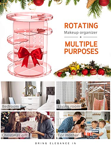 Image of Syntus 360 Rotating Makeup Organizer, DIY Adjustable Bathroom Makeup Carousel Spinning Holder Rack, Large Capacity Cosmetics Storage Box Vanity Shelf Countertop, Fits Makeup Brushes, Lipsticks, Pink