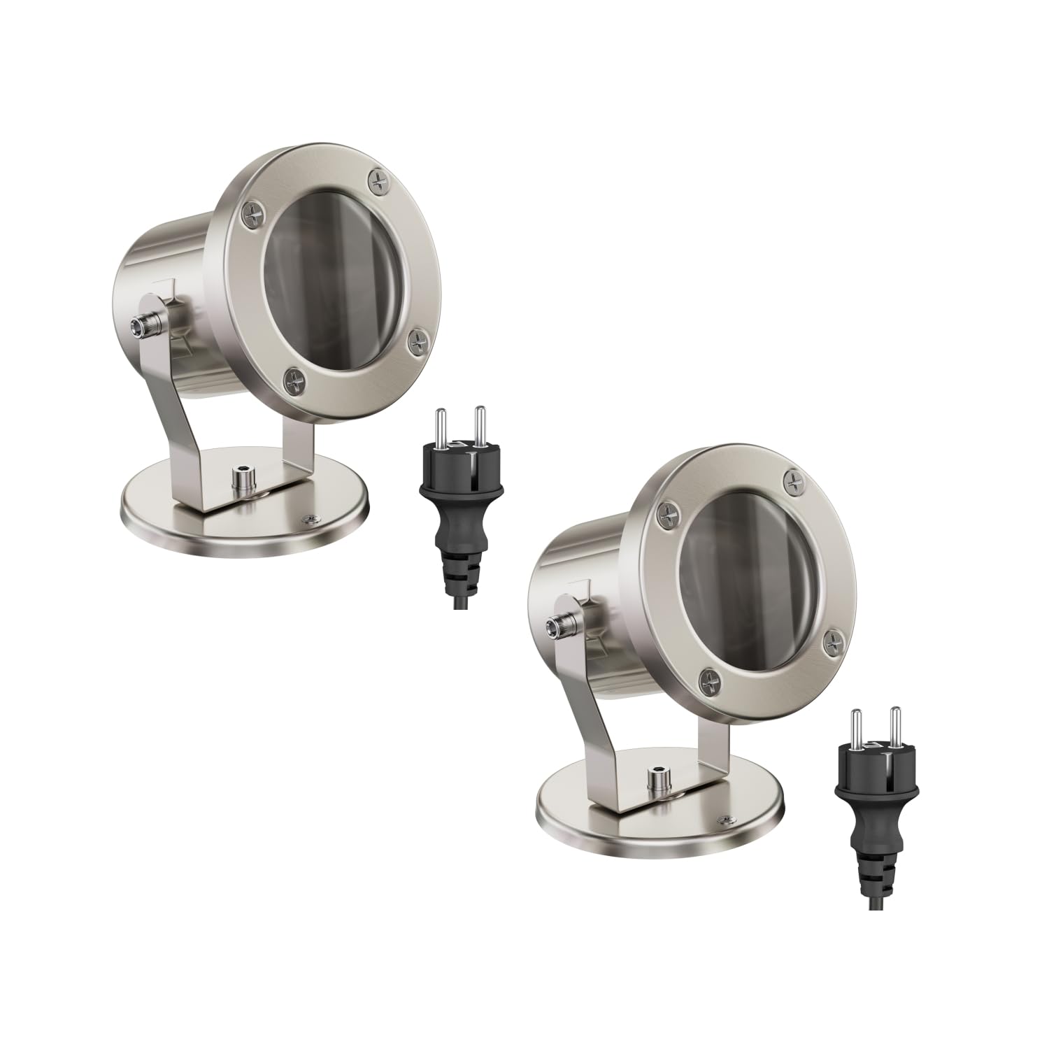 ledscom.de 2x faretto da giardino MIBU per esterni, IP55, spina, acciaio inox, 1x GU10 max. 15W