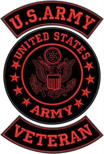 Red U.S Army Veteran Iron on 3 Large Back Patches Set for Biker Jacket, Vest