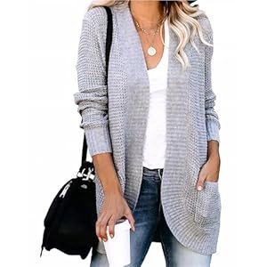 Flovey Womens Long Sleeve Open Front Cardigans Chunky Knit Draped Sweaters Outwear with Pockets