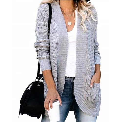 Flovey Womens Long Sleeve Open Front Cardigans Chunky Knit Draped Sweaters Outwear with Pockets