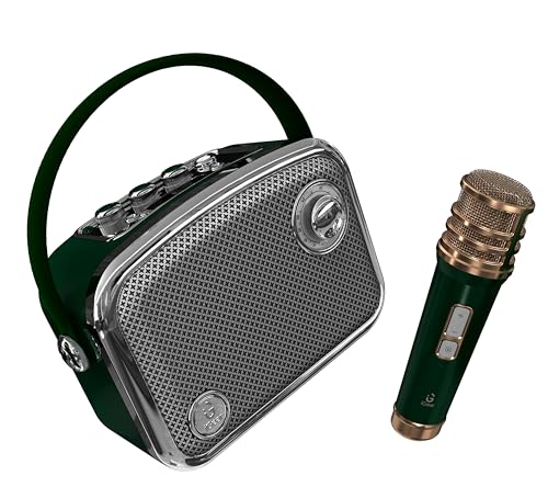 Image of iGear Classic Retro Bluetooth Speaker with Wireless Mic | 50W Powerful Sound, 2500mAh Battery, Bluetooth 5.3, MP3 Player, AUX | Portable Karaoke Speaker for Home, Parties (Green)