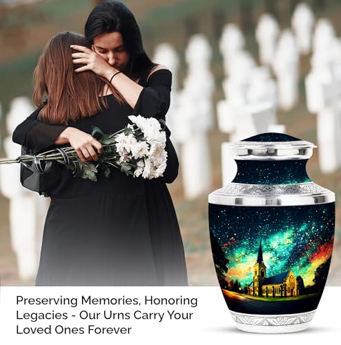 Image of Church Steeple Night Large Urns For Human Ashes Adult Male - Customized Adult Urns - Unique Cremation Urn For Ashes Dad - Personalized Urn For Ashes For Women - 10 Inch Large With Velvet Bag