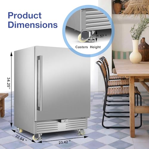 Image of FoMup 24 inch Undercounter Outdoor Beverage Fridge, Stainless Steel with Wheels