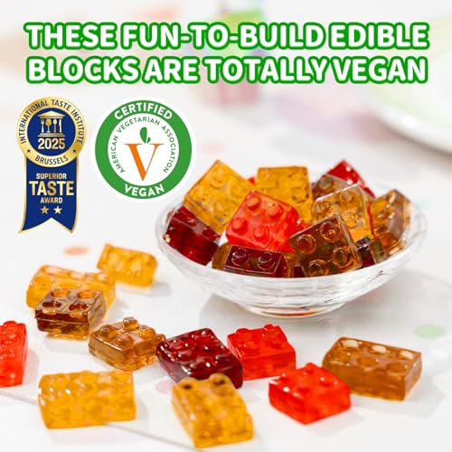 Image of AMOS 4D Vegan Gummy Blocks Candy - Assorted Fruit Flavors, Made with Real Juice, Fun-to-Build Edible Blocks, Fat-Free, (8.47 oz Pack of 1)