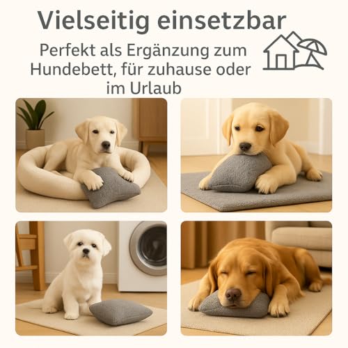 Brunolie Kuschelkissen Lilly für Hunde – Grau – 25x20x6 cm – Waschbar bei 30 °C – Robust und Kuschelig – Made in Europe