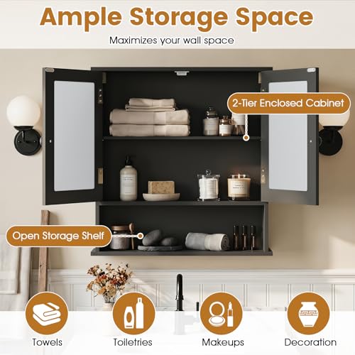 Armario de baño con espejo para ganar espacio, mueble de pared negro doble 8