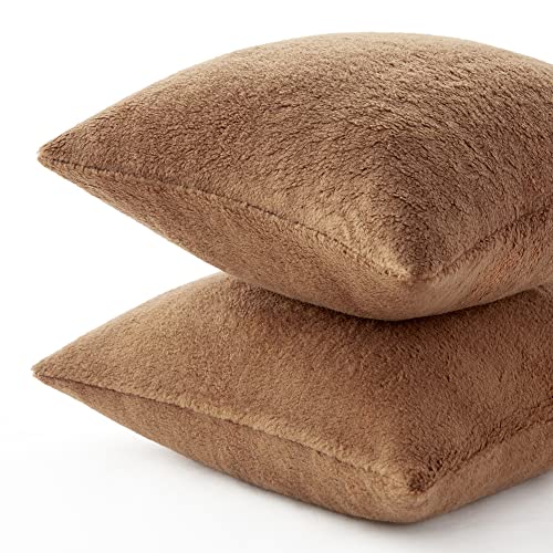 Cosyco Sherpa Throw Pillow Covers, Cozy Fluffy Cushion Covers, Decorative Pillow Covers For Couch, Sofa, Bed, Accent Pillows, Set Of 2, 20X20, Brown #TOP3