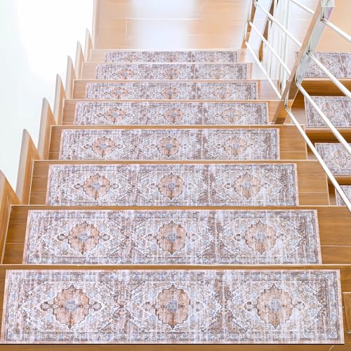 Ileading S007-STAIRHUAZHI15 Non Slip Stair Treads For Wooden Steps Set Of 15, 30 Inch X 8 Inch Soft Indoor Stair Rug Runner Boho Stair Carpet Strips With Rubber Backing Staircase Step Treads Covers thumb #1