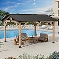 11‘x13’ Outdoor Patio Wooden Gazebo - Cedar Solid Wood Gazebo with Galvanized Steel Roof, Wooden Frame, Pavilion for Lawns, Beach, Patio, Garden (11X13FT)