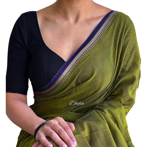 Image of Narayanpet Pure Cotton Avani Border Saree for Women with Running Blouse | Tassels | Traditional Woven Solid Design | Handloom Weave
