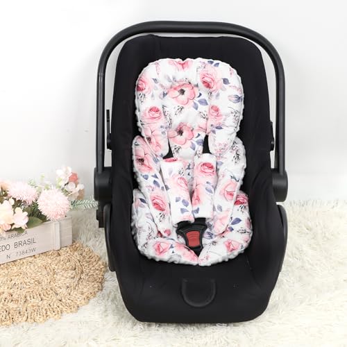 Image of SWESEN Infant Car Seat Insert with 2 Strap Pads, Super Soft Carseat Head and Body Support for Baby Boys and Girls, Reversible Newborn Car Seat Insert Cushion for Strollers, Bouncers, Swing, Floral