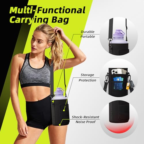 Image of ICIOI 64oz /Half Gallon Insuated Water Bottle, (Keep Cold 48H), Leak Proof Food-Grade Stainless Steel Water Jug With Straw Lid and Atuo Spout Lid, Portable Paracord Handle & Carrier Bag Black Gray