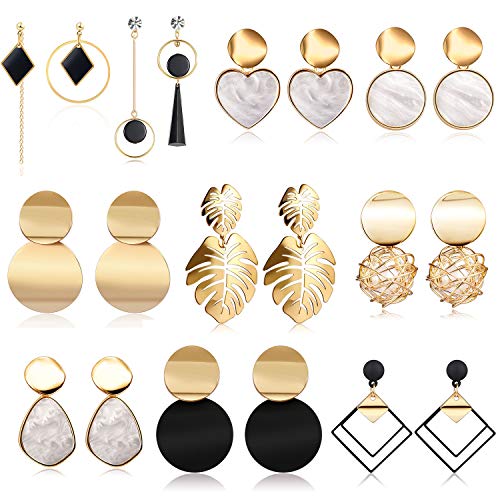 10 Pairs Fashion Tassel Earrings for Women Girls Bohemian Acrylic Hoop Stud Drop Dangle Earring Leaf Earrings for Birthday/Party/Christmas/Friendship Gifts
