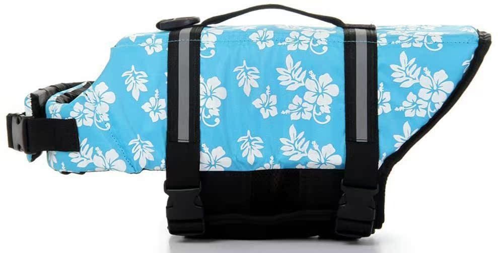 Izefia Dog Life Jacket Swimming Safety Coat Floatation Life Vest Life Saver with Handle for Small Dog Puppy Large Dog (Blue Flower, S) - Image 3