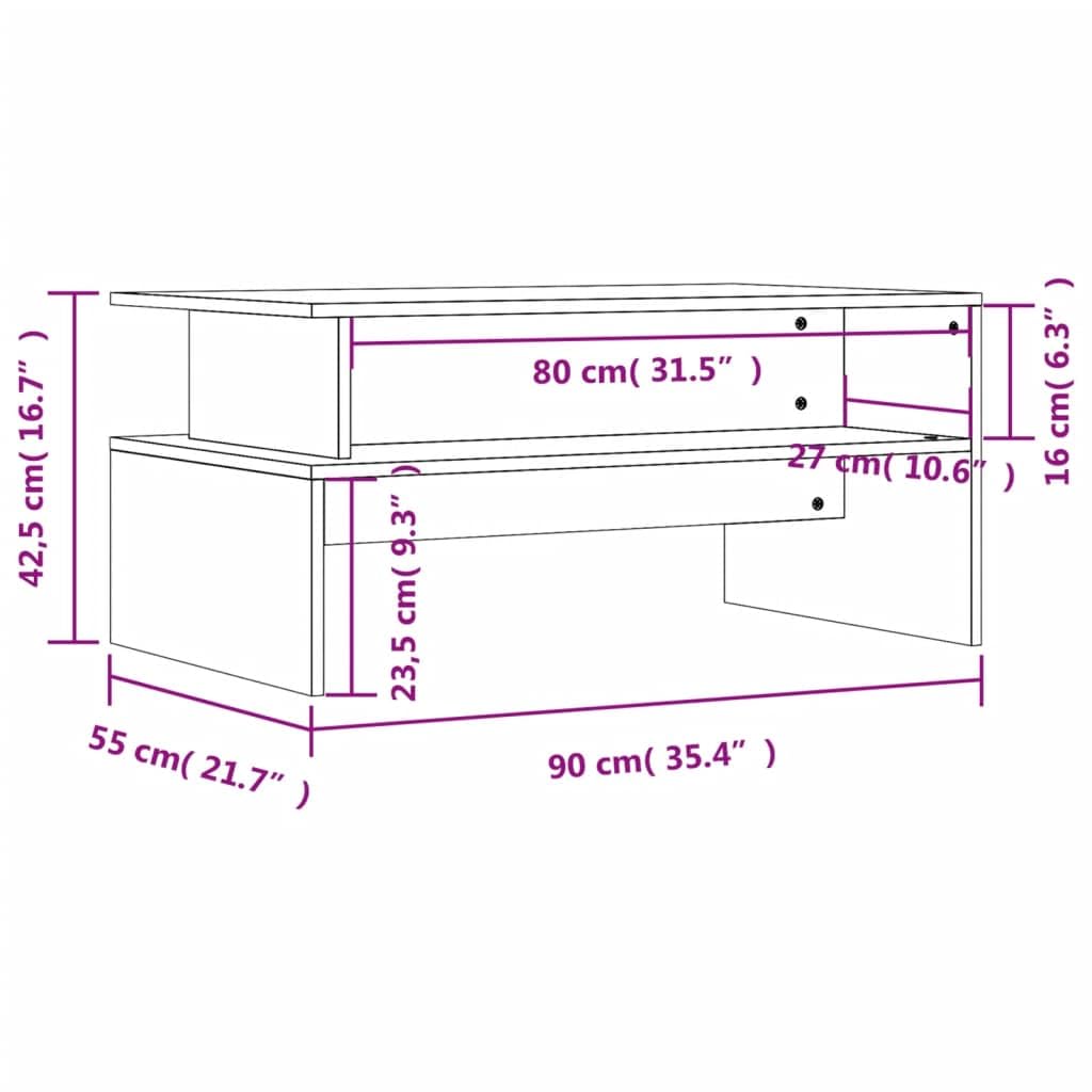 Sonoma - Mesa de centro de roble (90 x 55 x 42,5 cm, material de madera, robusta mesa de salón con espacio de almacenamiento, elegante mesa auxiliar para bebidas y aperitivos)