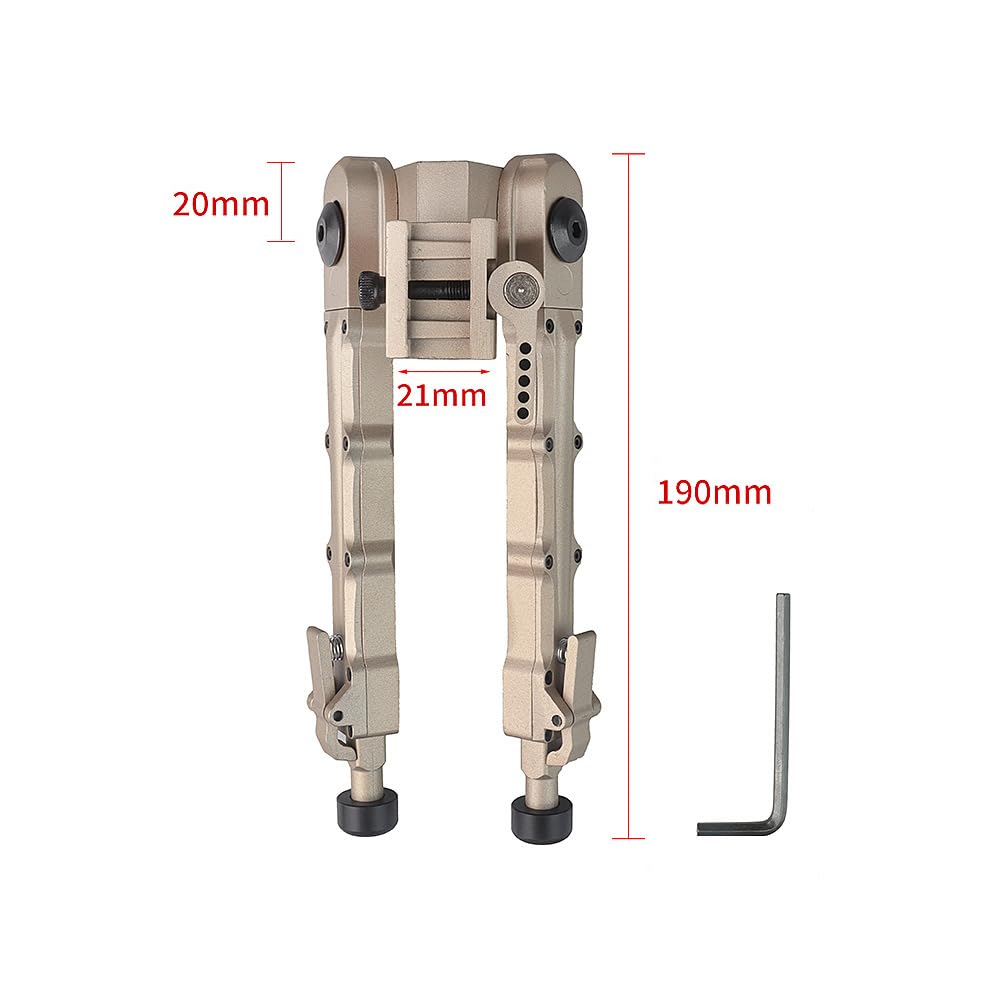 haoguizheng QD Bipod Gold 7 inch - 8.5 inches Extension Flat Adjustable Stable for 20mm Rail 1913 Picatinny Tactical
