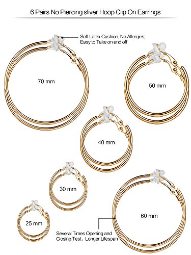 6 Pairs Earrings Clip On Earrings Non Piercing Earrings Set For Women And Girls, 6 Sizes (Gold Color) #TOP3