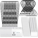 300 Pcs Plastic Name Badges with Lanyard Name Tag Lanyards for ID Badges Reusable Lanyard with ID Holder Plastic Horizontal ID Badge Holder Name Badges Holder for Adults Kids Business School (Black)