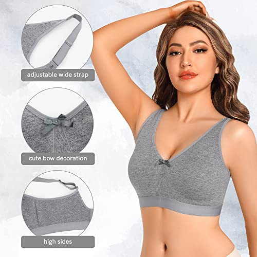 Sheroine Women's Cotton Wirefree Plus Size Unlined Bra Full Coverage Non-Padded Ultrathin Comfort Everyday Soft Bras(Grey,42B) #TOP4