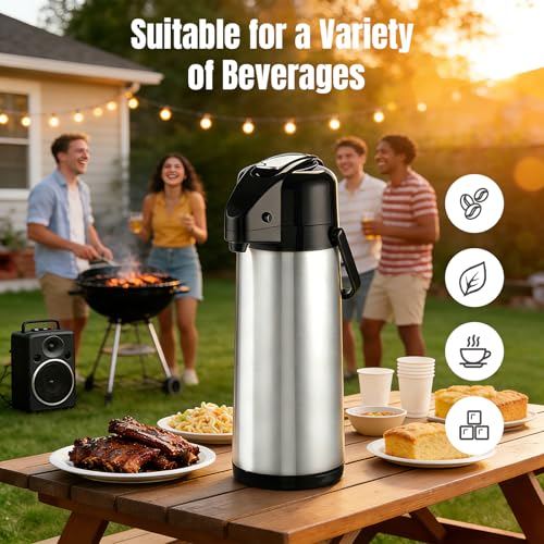 Image of Upgraded Airpot Coffee Carafe with Double Pump - 84oz /2.5L Coffee Carafe for Keeping Hot, Beverage Dispenser for Hot /Cold Beverage (1, 3L-Stainless Steel Color)