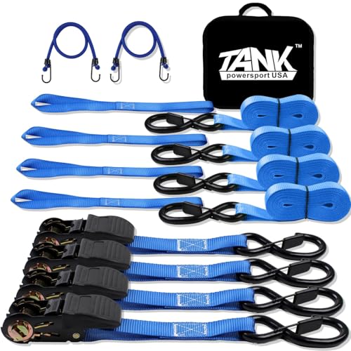 2200LB Heavy Duty Ratchet Straps, Tankpower Tie Down Straps Set for Truck ATV UTV Moving Trailer Dirt Bike Motorcycle Car Roof Rack - Blue