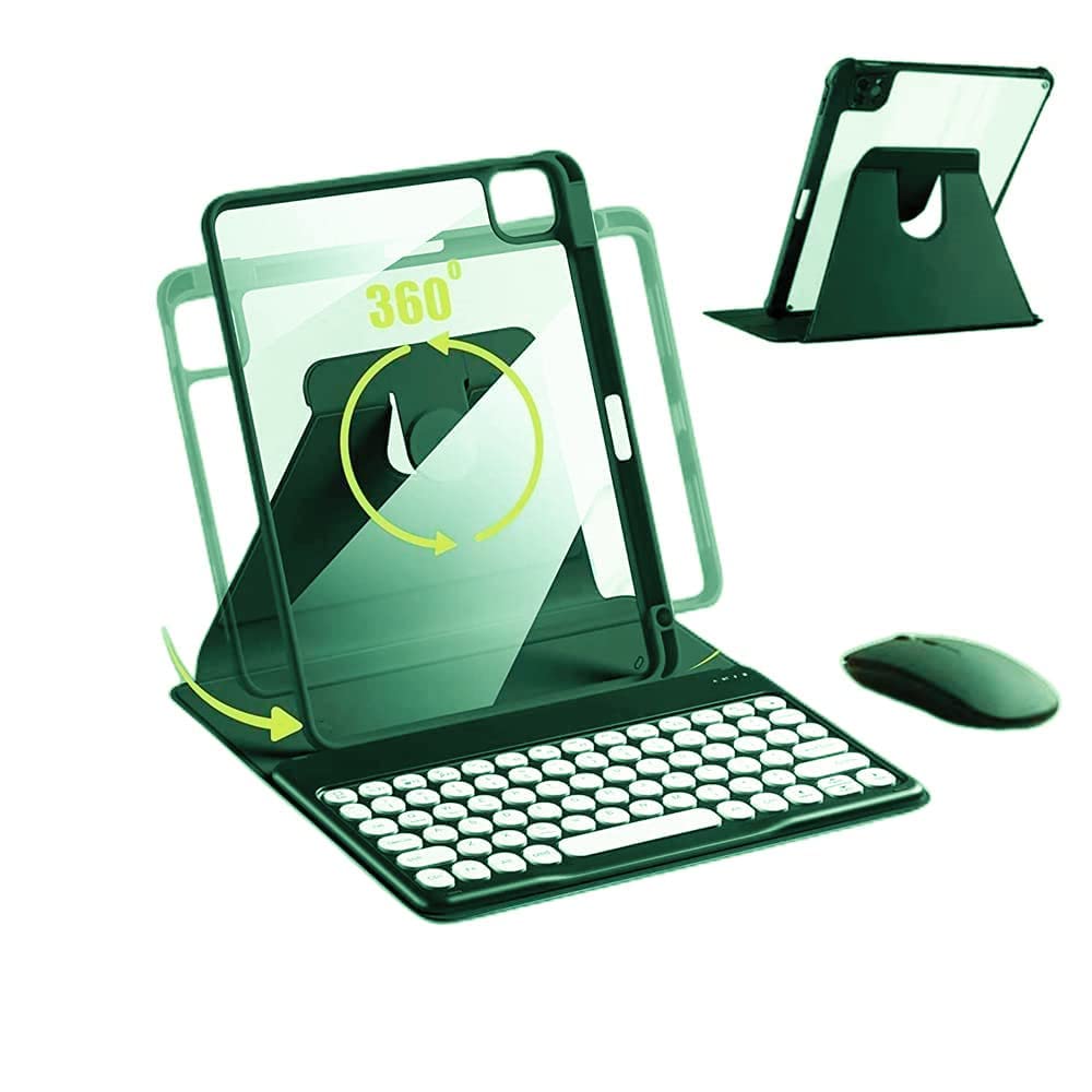 AnMengXinLing Keyboard Case for iPad 11 inch 2025(A16)/iPad 10 2022 with Mouse, 360 Rotatable Case with Keyboard,Clear Cover with Pencil Holder Round