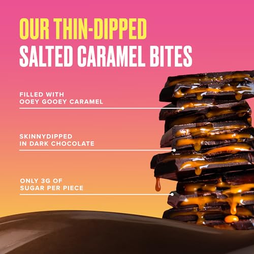 Image of SkinnyDipped Dark Chocolate Salted Caramel Bites, 3.17oz Bags | 4 Pack | Rich Dark Chocolate | Creamy Caramel| Individually Wrapped | Low Sugar | Gluten Free