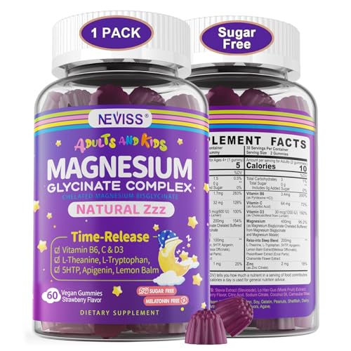 Magnesium Glycinate Gummies for Adults & Kids 4+, Sugar Free Magnesium Bisglycinate Supplement...