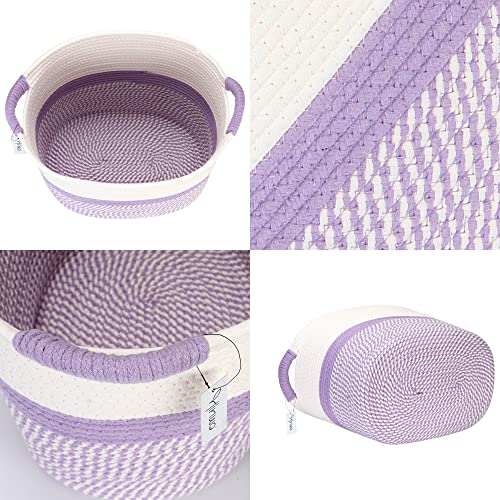 Hinwo Oval Cotton Rope Storage Basket Collapsible Nursery Storage Box Container Organizer with Handles, 16 x 13 inches, Off White and Lavander by Hinwo - Image 4