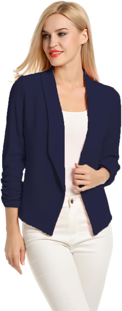 POGTMMWomen 3/4 Sleeve Blazer Open Front Cardigan Jacket Work Office Blazer