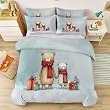 Bettwäsche Zeichentrick Niedlich Tier Teddybär 3teilig Gräulich-Weiß - Mikrofaser Bettbezug Set 135 x 200 cm + 2 Kissenbezug, Wendebettwäsche Bettwäsche mit Reißveschluss