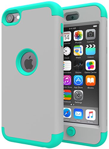 iPod Touch 5 Case,iPod Touch 6 Case,SLMY(TM) Heavy Duty High Impact Armor Case Cover Protective Case for Apple iPod Touch 5 6th Generation Gray/Green