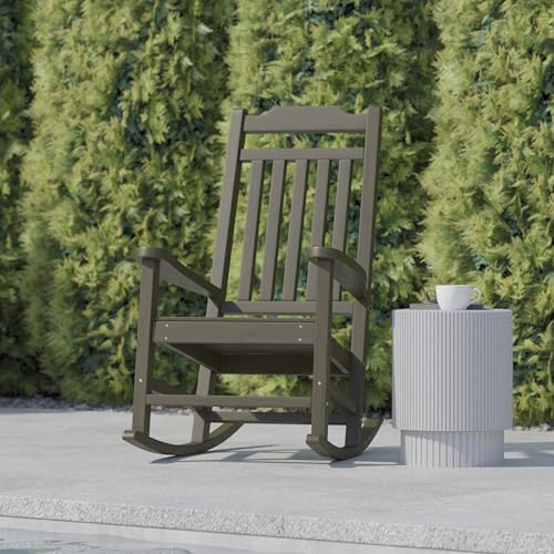 Image of Flash Furniture Winston All-Weather Poly Resin Rocking Chair in Mahogany