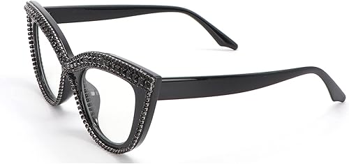 Miniatura 4 de Lentes de lectura con diseño de ojo de gato, con diamantes de imitación y bloqueo de luz azul ampliada
