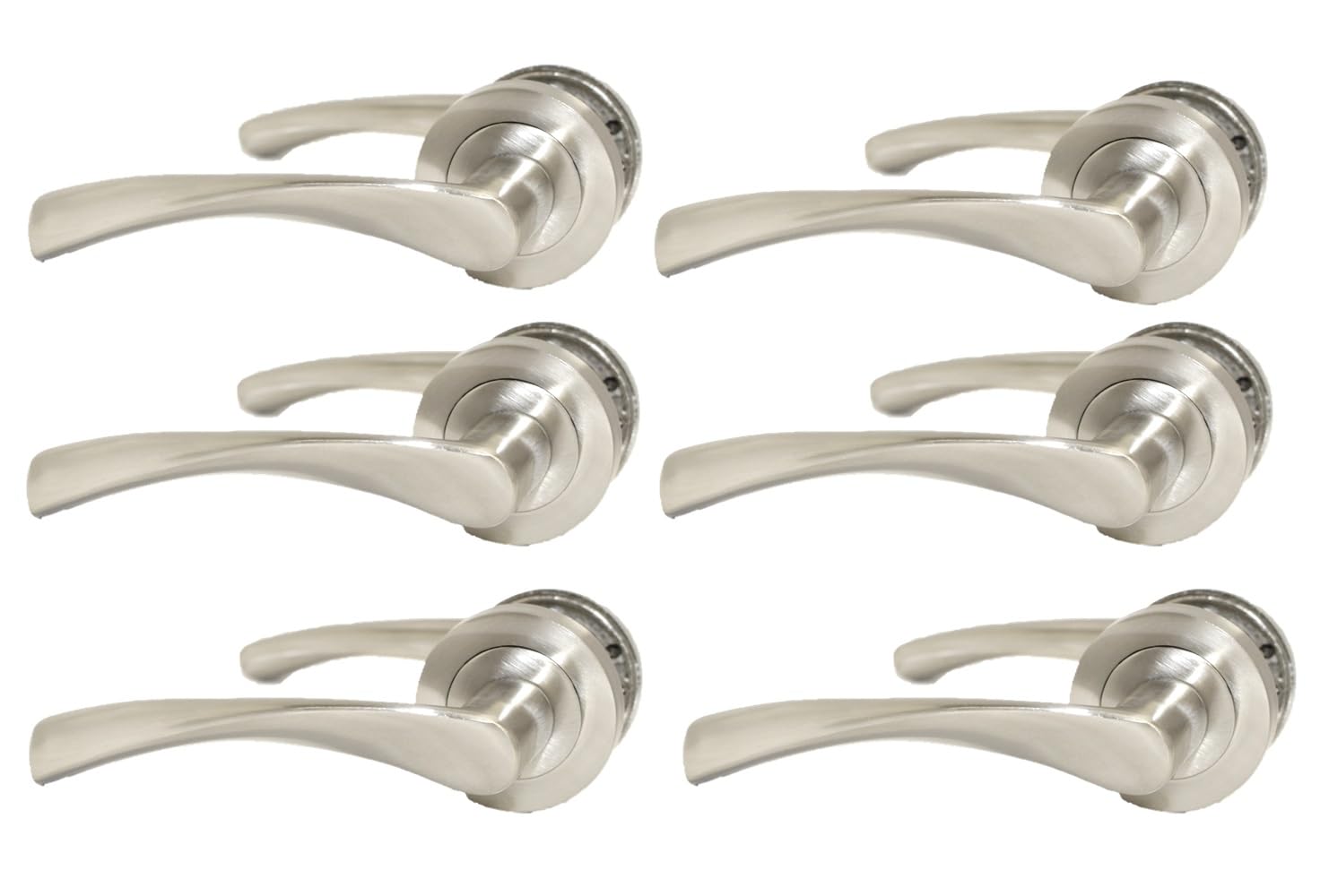 Epsom Door Handle Internal Satin Nickel Twist Door Handle Set, Interior Latch Lever on Rose, Door Latch Satin, Door Handle Latch, Bedroom, Front Door Pair (6 Pair of Handles)