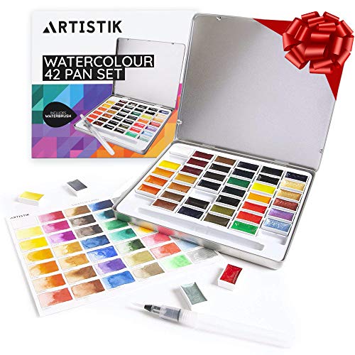 Premium Watercolour Paint Set - 48 Colours Whole Pan Pallet Paints Set and Watercolor Painting Set for Artists, Beginners, Kids, Adults and Professionals, Vibrant Colors, Metallic and Traditional Cover