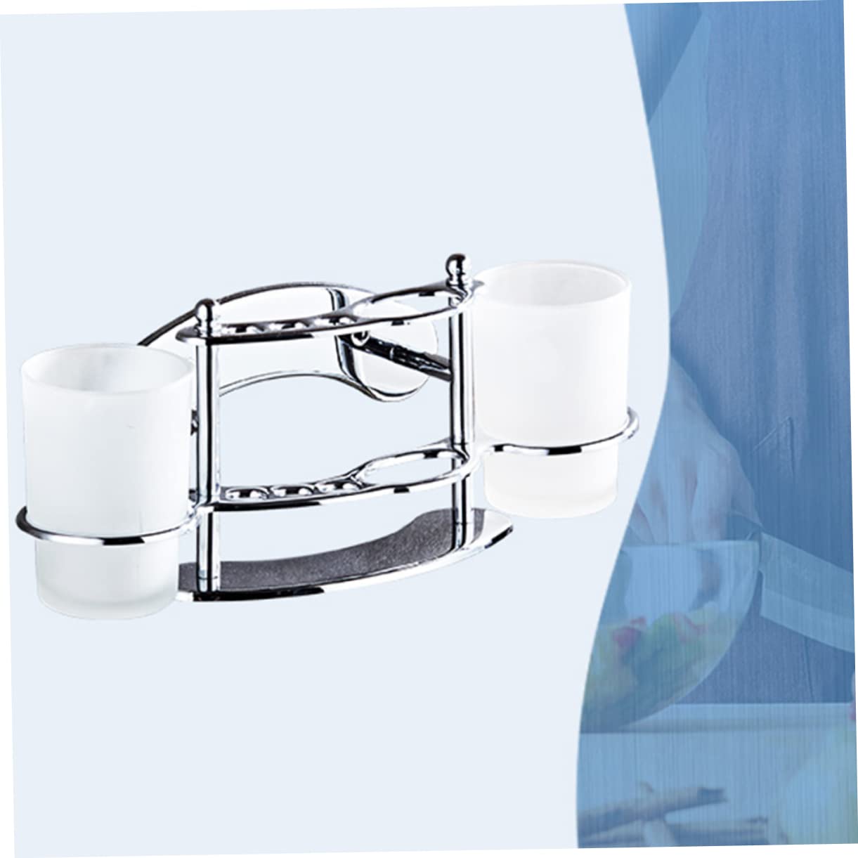 Porta Spazzolini da Muro a Doppio Bicchiere in Acciaio Inox Argento | Bagno, Vetro Integrato, Supporto per Spazzolini e Tazza, Design a Parete