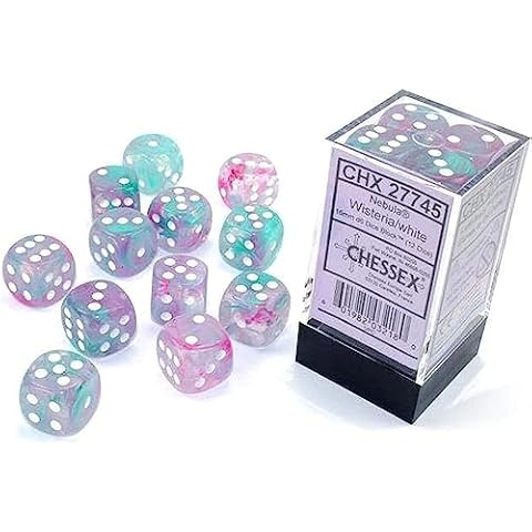Chessex Nebula 16mm d6 Wisteria/White w/Luminary Dice Block (12 dice) Cover