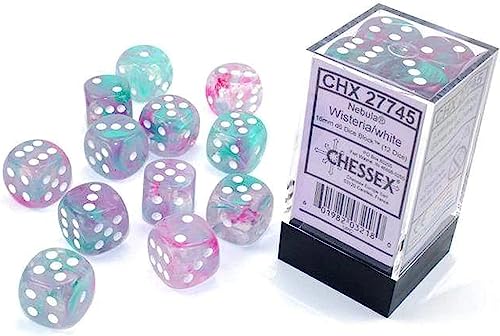 Chessex Nebula 16mm d6 Wisteria/White w/Luminary Dice Block (12 dice) by Chessex - Used condition - US$9.52