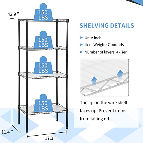 Image of 4-Tier Wire Shelving Unit 44 inch H x 18L x 12D Metal Shelves for Storage with Shelf Liners Adjustable Small Storage Rack Shelf Organizer for Closet Pantry Kitchen, 600Lb Capacity, Black