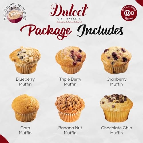 Dulcet Gift Baskets Fresh Muffins Bakery - 2-Tier Jumbo Muffin Assortment Gift Baskets - Deluxe Food Gift Basket with Blueberry, Chocolate Chip, Banana Nut Muffins - Muffin Basket Gifts