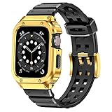 SUPLINK Compatible for Apple Watch Band 44 mm with Bumper Case,Mens Stainless Steel Metal Rugged Pro