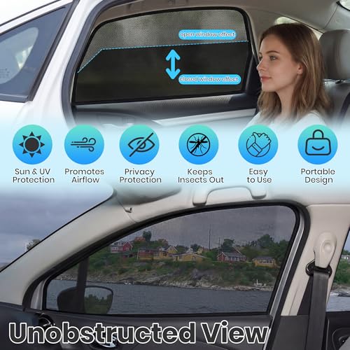 Car Window Shades for Baby, 2 Pack Car Rear Side Window Sunshade Breathable Mesh with UV Protection for Babies, Children, Adults, Pets, Fits All 99% Cars by Bszatan - Image 4